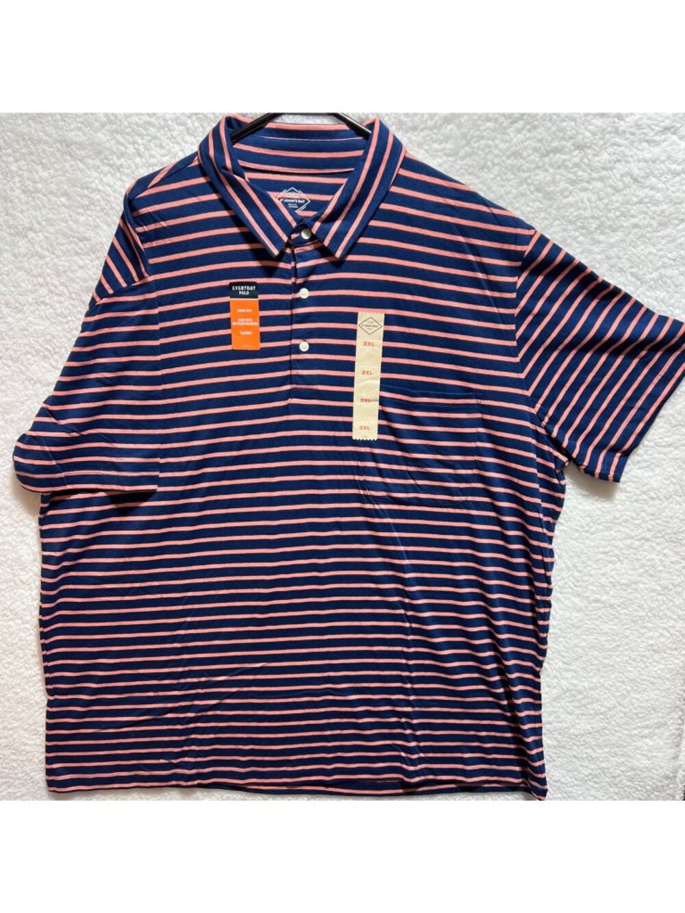 St. Johns Bay Mens Classic Fit Polo Shirt 3XL Navy Coral Striped Super Soft
